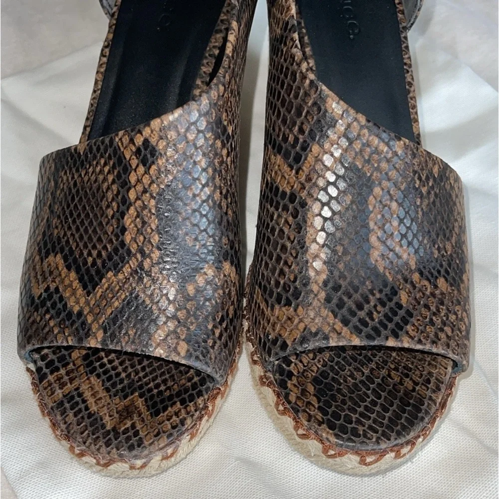 VINCE Percey Snakeskin Coffee Open Toe Heel
